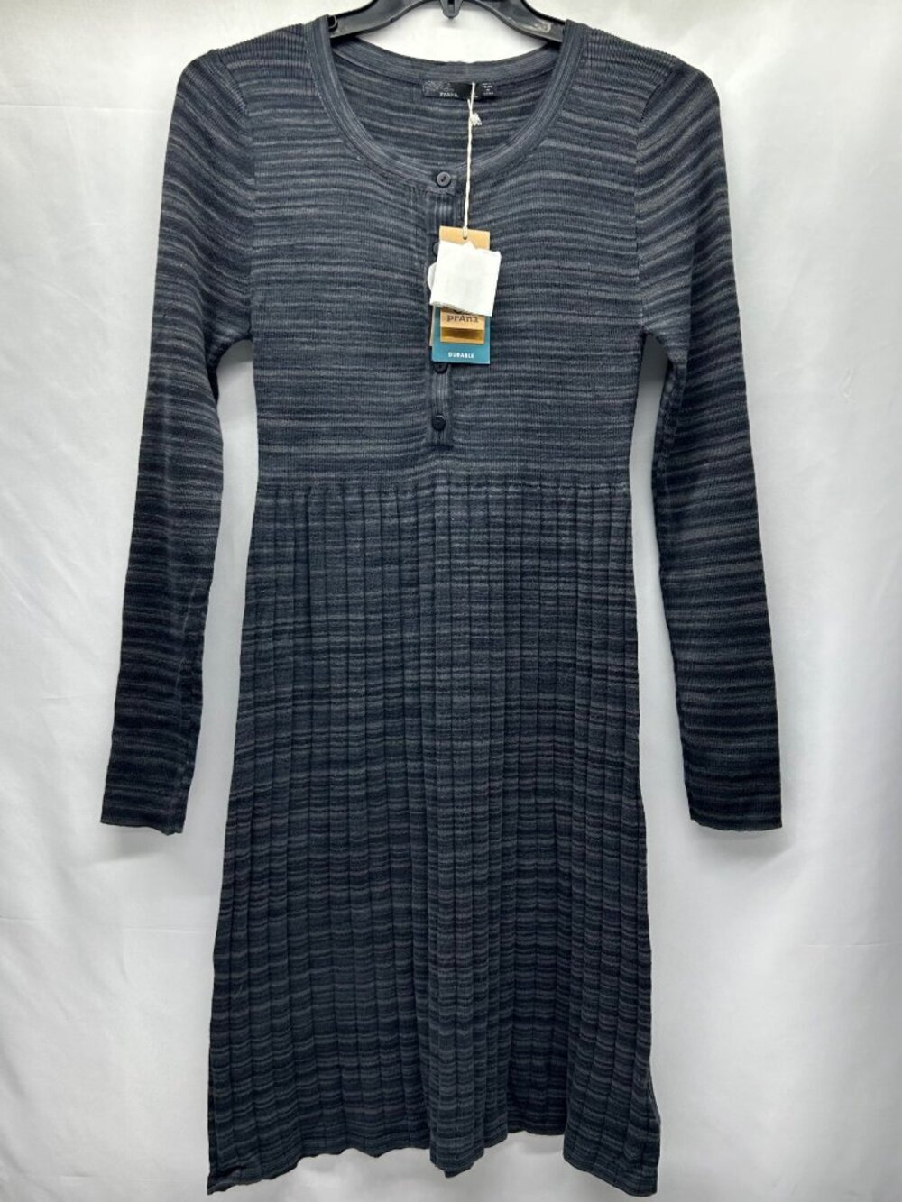 Prana Leandra Dress NWT Women's XL Black/Gray Button Front Placket - Picture 2 of 16